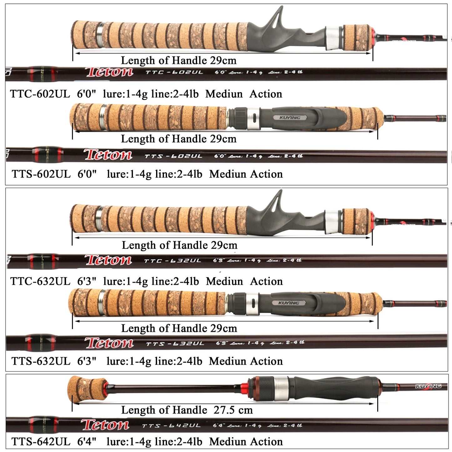 KUYING Teton UL Ultralight Carbon Lure Casting Spinning Rod