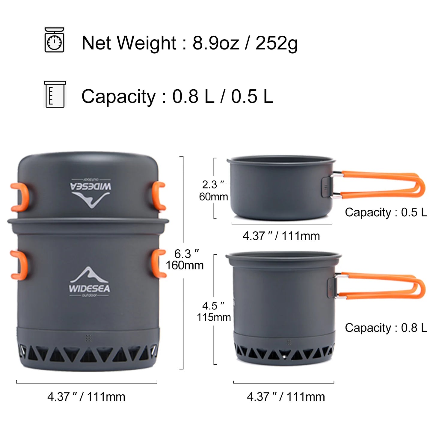 Widesea Camping Cookware Set Portable Outdoor Pot Kettle