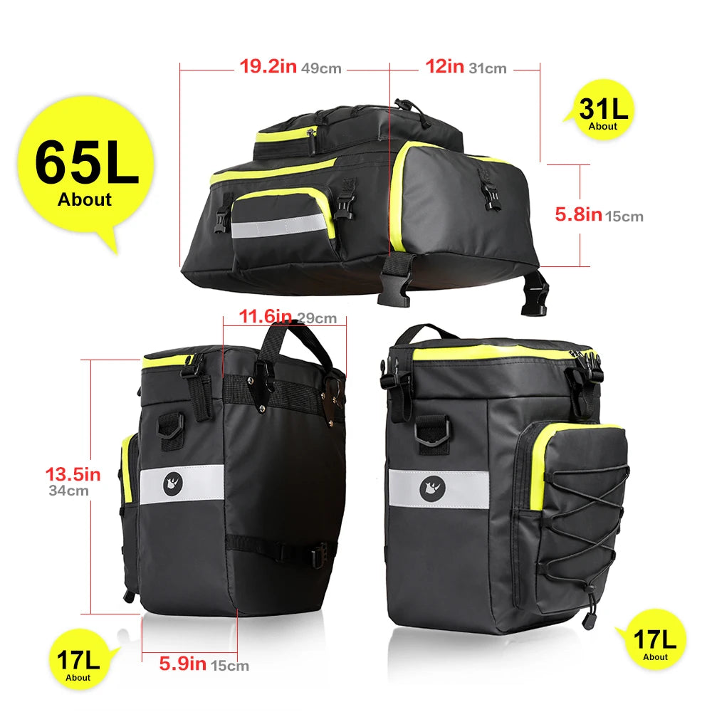 Rhinowalk Waterproof 3 In 1 Bike Pannier Rear Trunk Bag