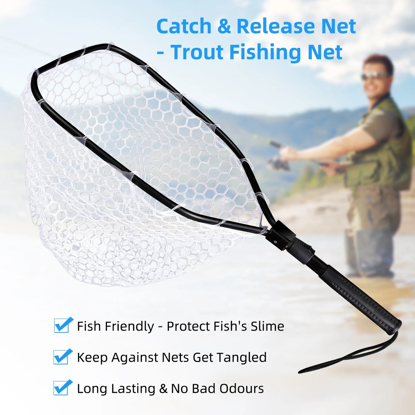 Hipicute Foldable Trout Landing Net With Soft Rubber Mesh