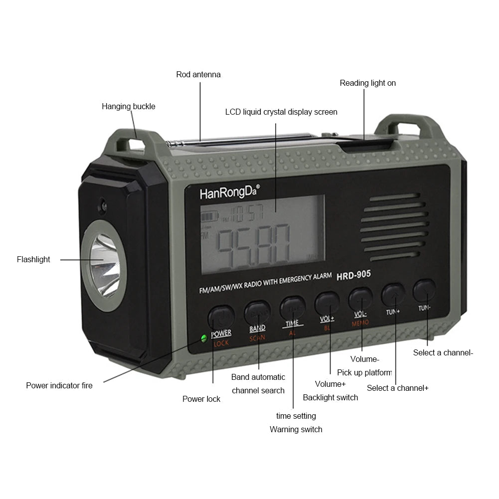 Emergency Radio Solar Hand Crank NOAA Weather Survival
