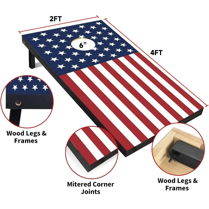 High-concerned Wood Cornhole Boards Set Indoor Outdoor Game With Carry Case And 8 Bean Bags