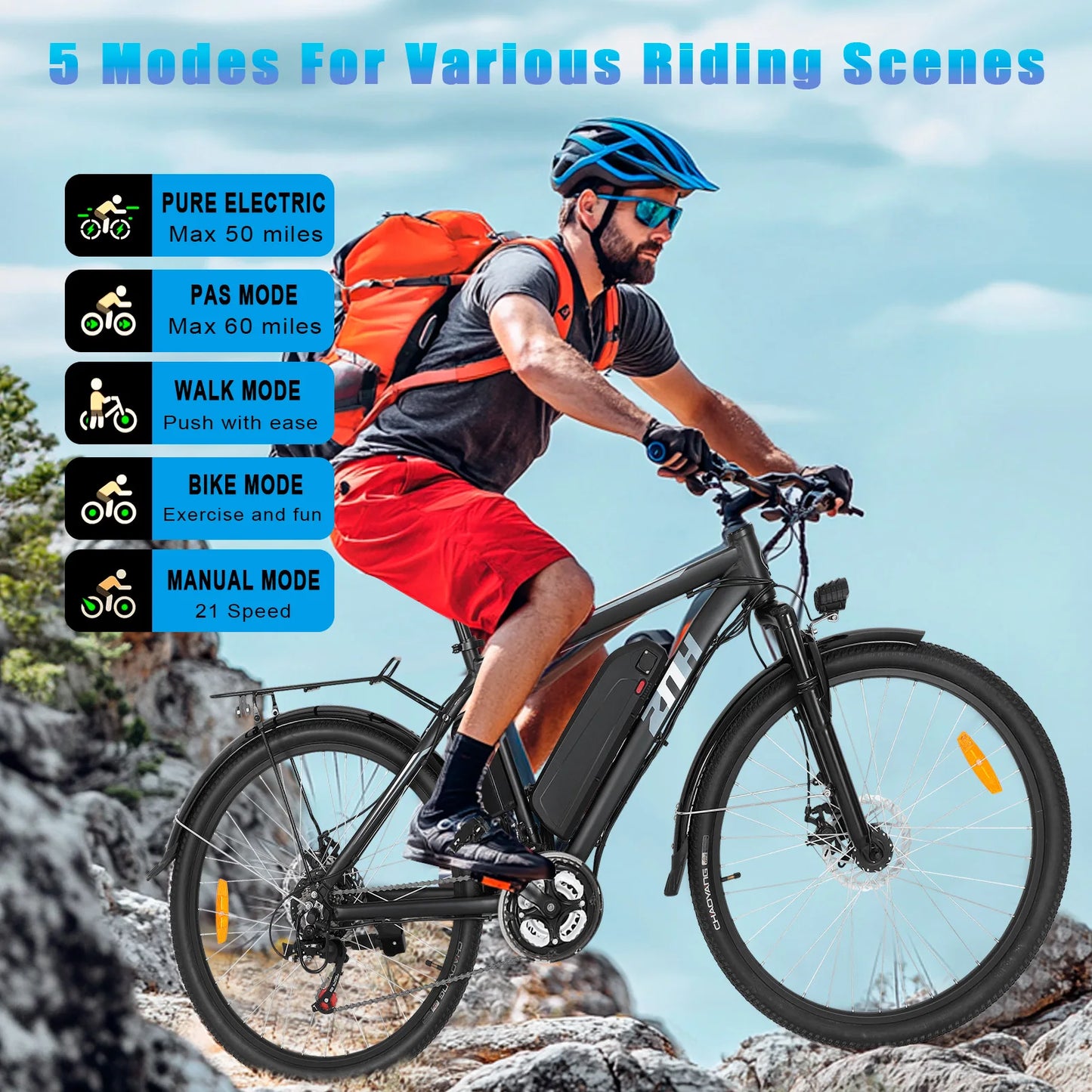 ZNHE 500W Electric Mountain Bike Fat Tire Ebike 21 Speed