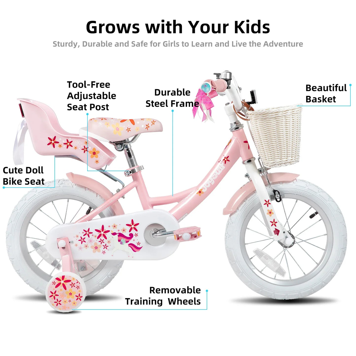 JOYSTAR Unicorn Girls Bike With Training Wheels And Basket