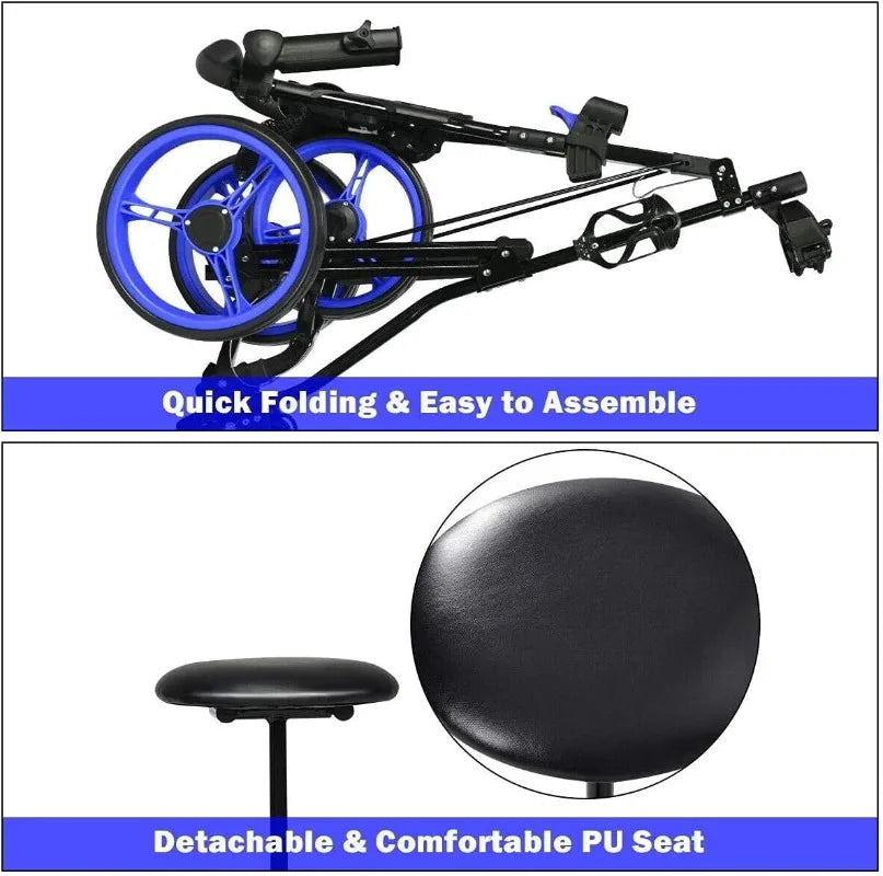 YTYIN Golf Push Cart With Seat Height Adjustable Handle