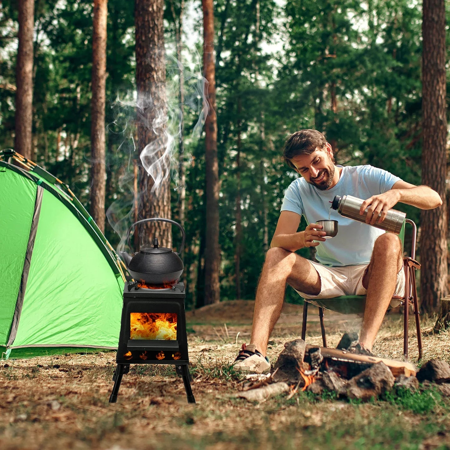 Portable Wood Camping Stove For Outdoor Cooking Use