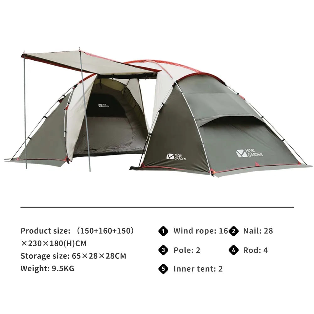 Mobi Garden Camping Tunnel Tent Windproof Cabin Tent