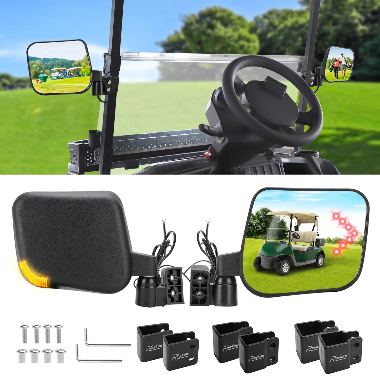 Roykaw Golf Cart Side Mirrors With Turn Signals For EZGO