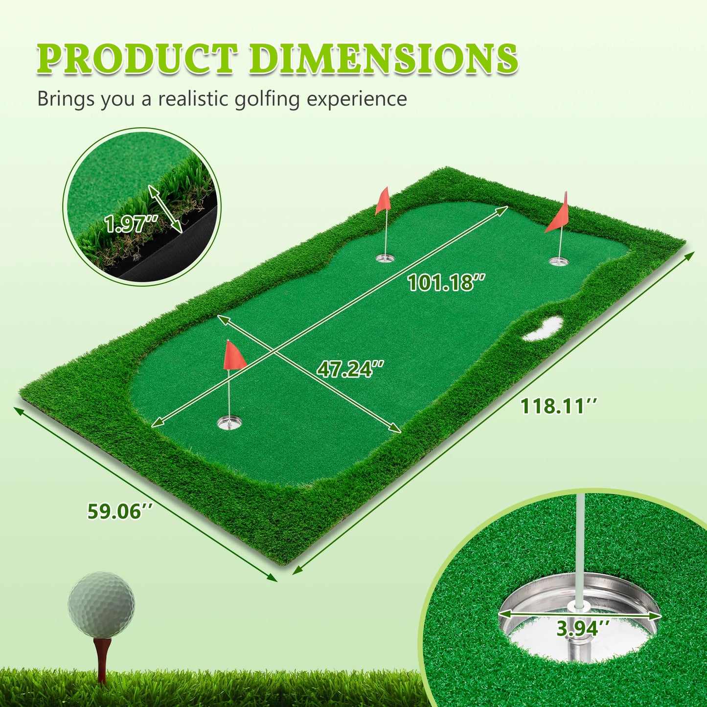 Golf Putting Green Training Mat With Cups