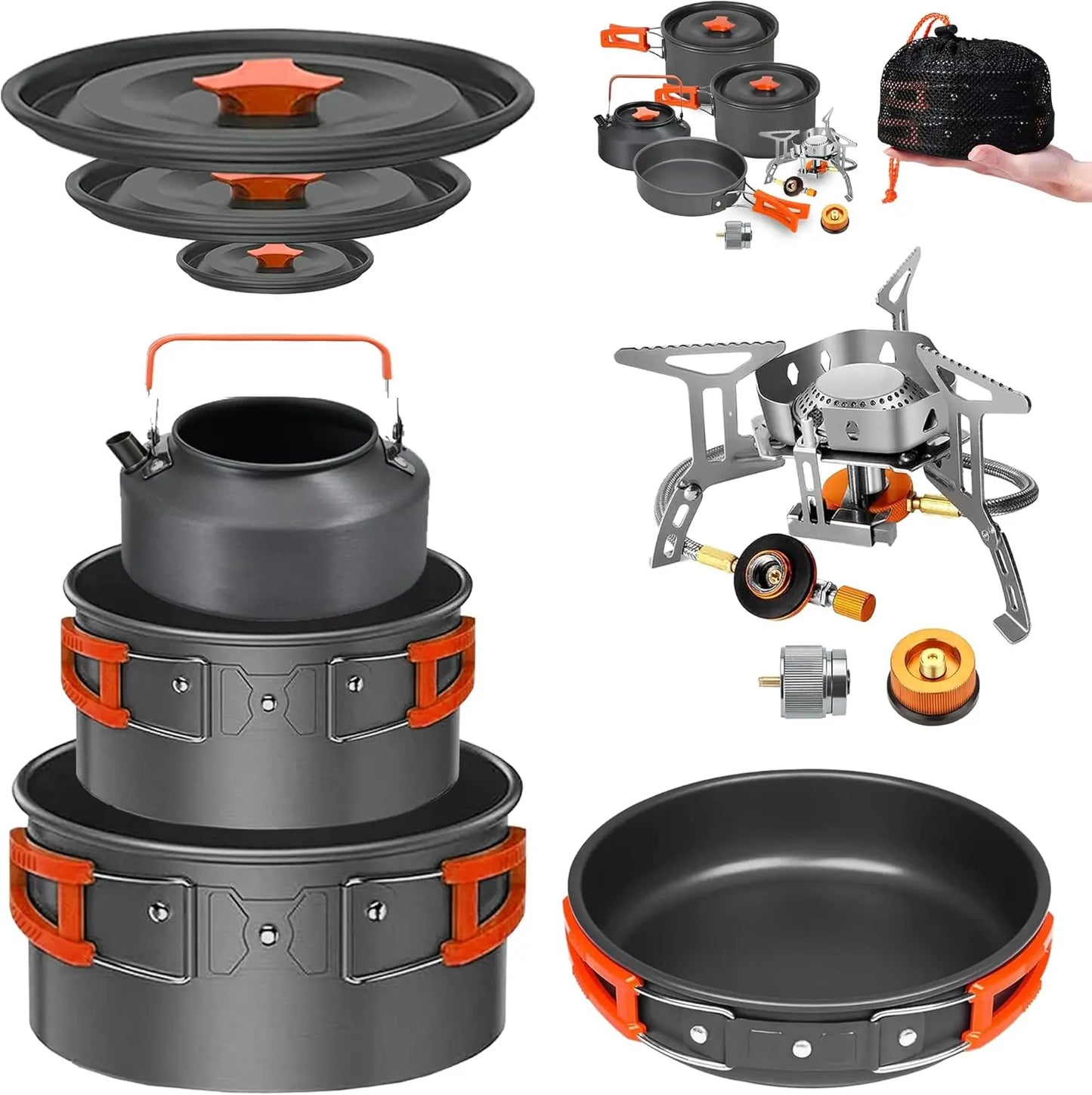 Camping Cookware Mess Kit All In One Nonstick Stove Set