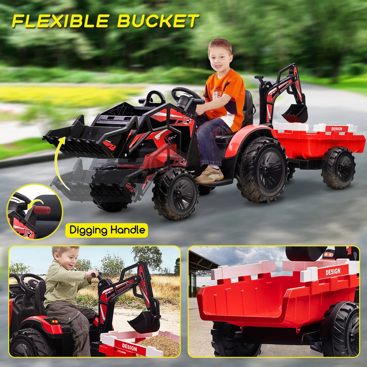 Electronic 3 In 1 Ride On Tractor Excavator Bulldozer Toy