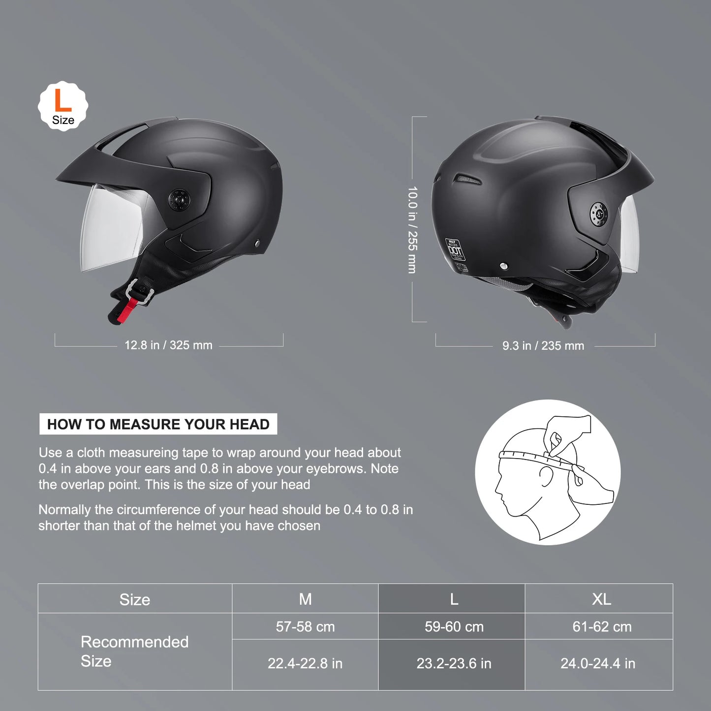 SucceBuy Three Quarter Face Motorcycle Helmet With Interchangeable Lens ABS