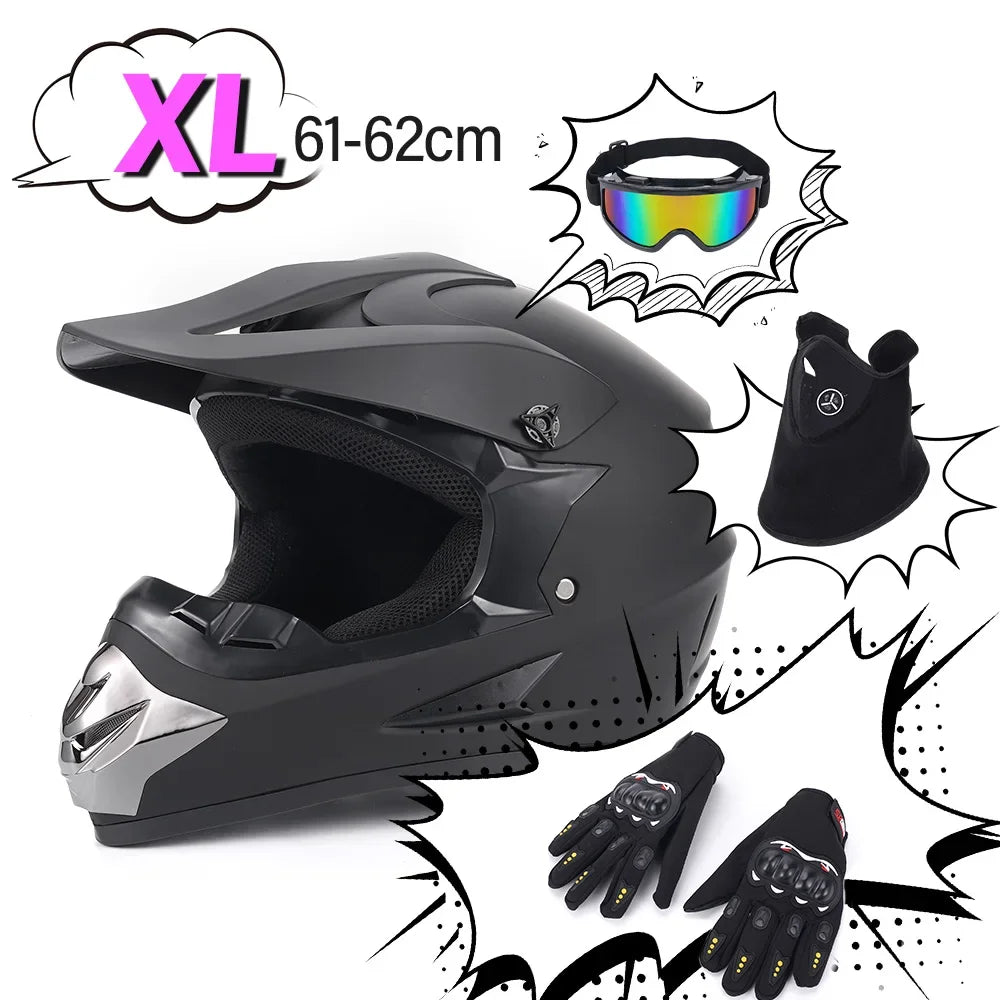 Off Road Motorbike Full Face Helmet Goggles Gloves Mask Set