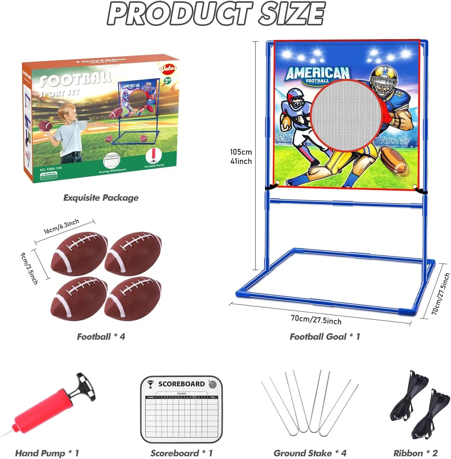 VATOS Rugby Toss Target Game Featuring Four Inflatable Footballs Indoors