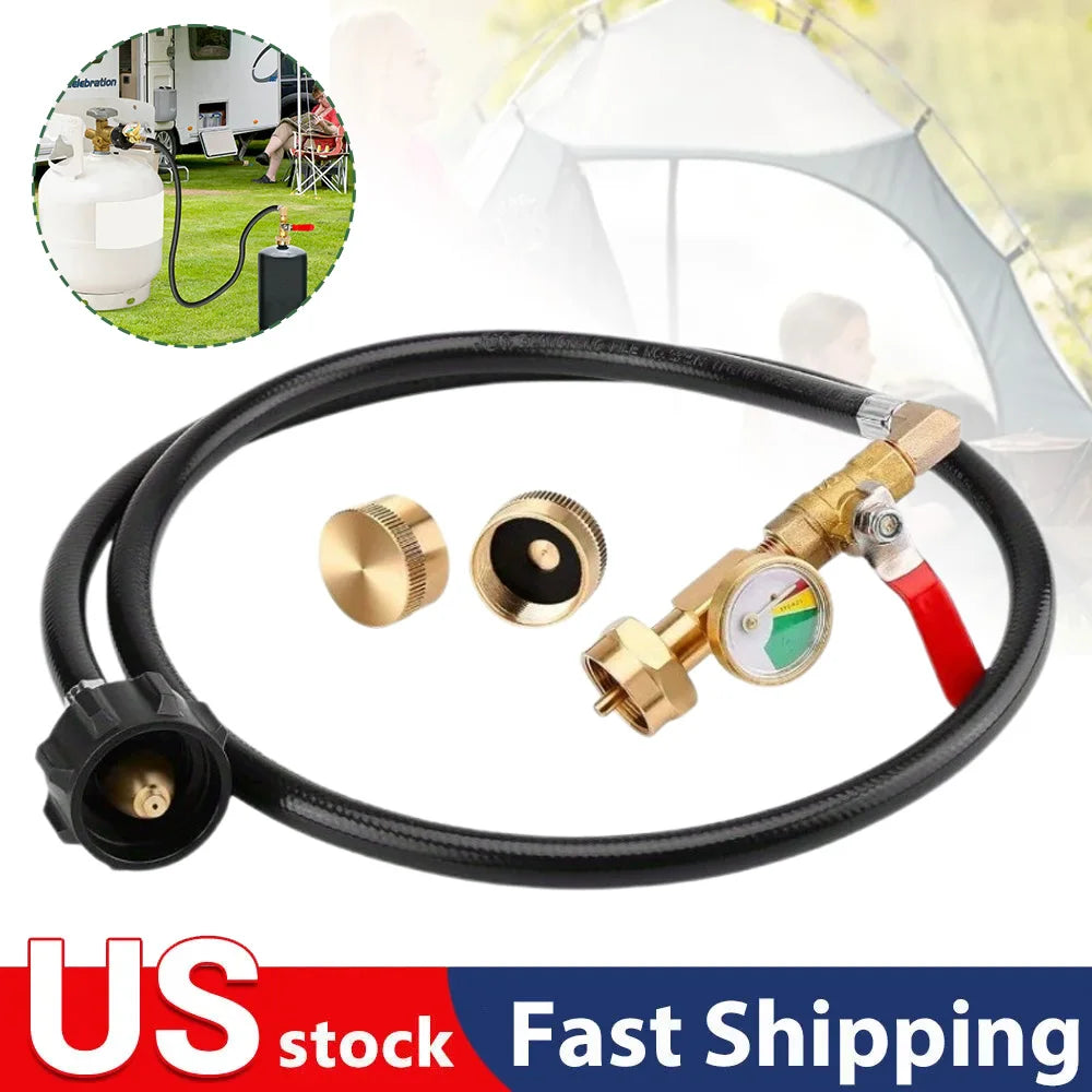 Propane Refill Adapter With Glow Gauge Brass Hose Connector