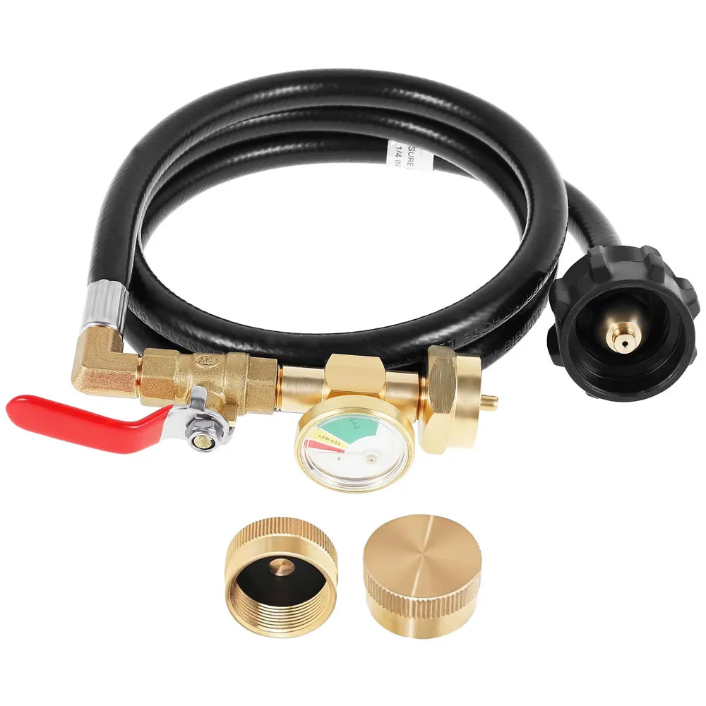 Propane Refill Adapter With Glow Gauge Brass Hose Connector