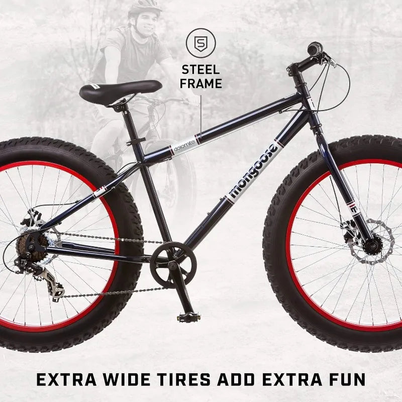 YTYIN Fat Tire Mountain Bike Steel 7 Speed Dual Disc