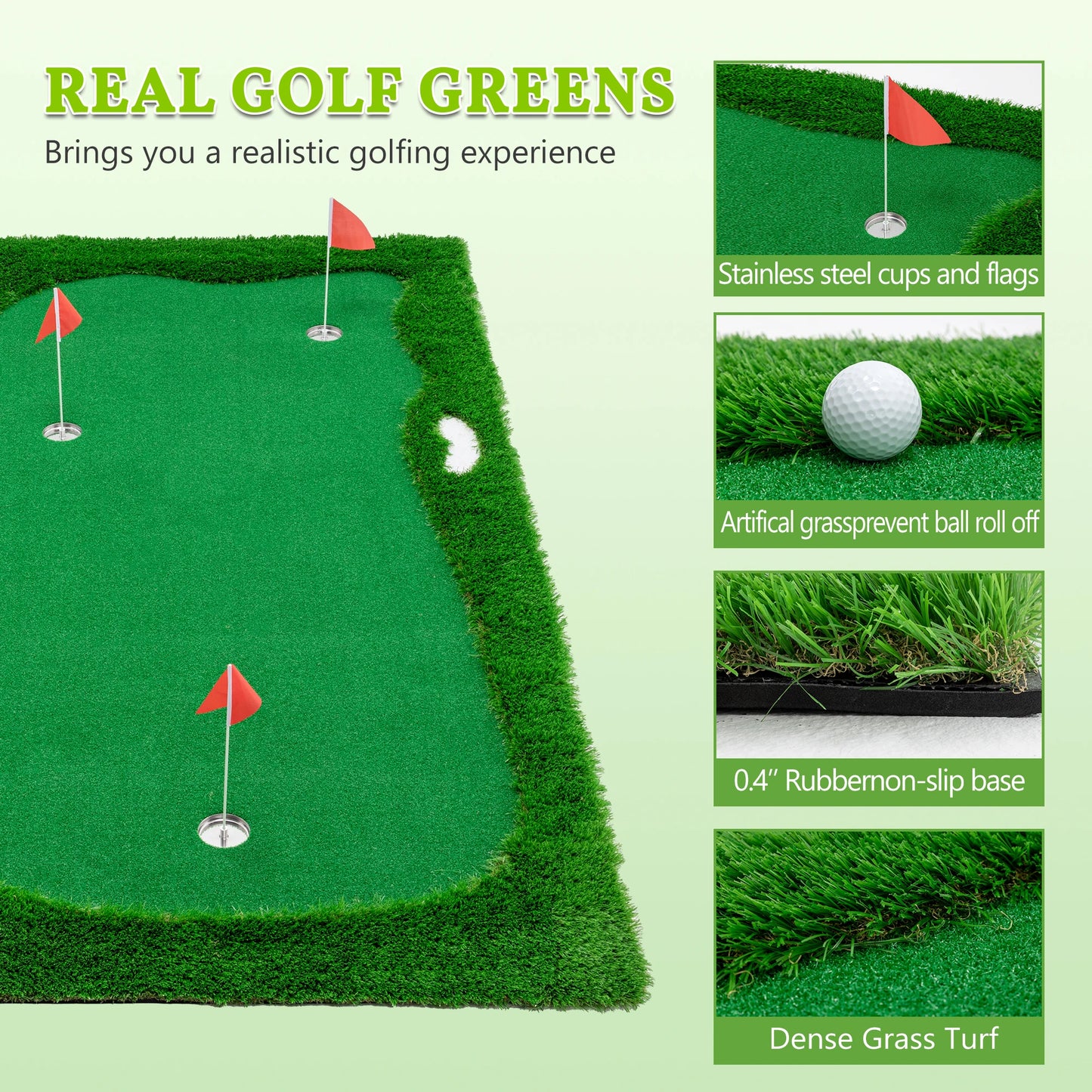 Golf Putting Green Training Mat With Cups