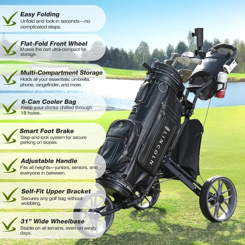 Three Wheel Golf Push Cart Lightweight Folding Trolley
