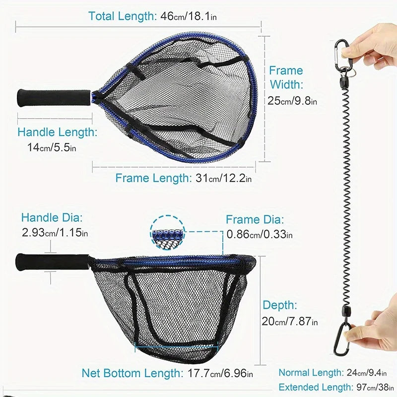 Hign Concerned Fly Fishing Landing Net Rubber Mesh Durable