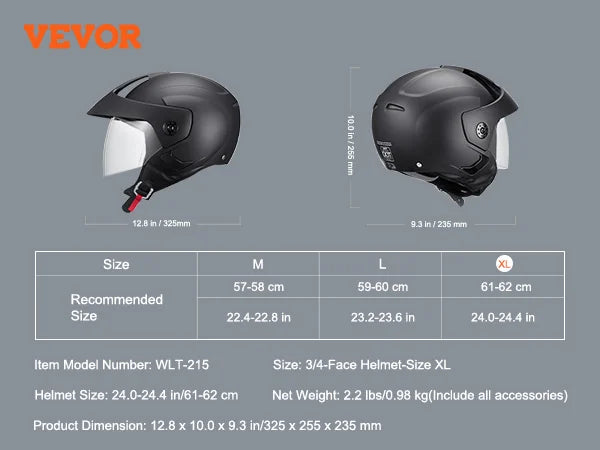 SucceBuy Three Quarter Face Motorcycle Helmet With Interchangeable Lens ABS