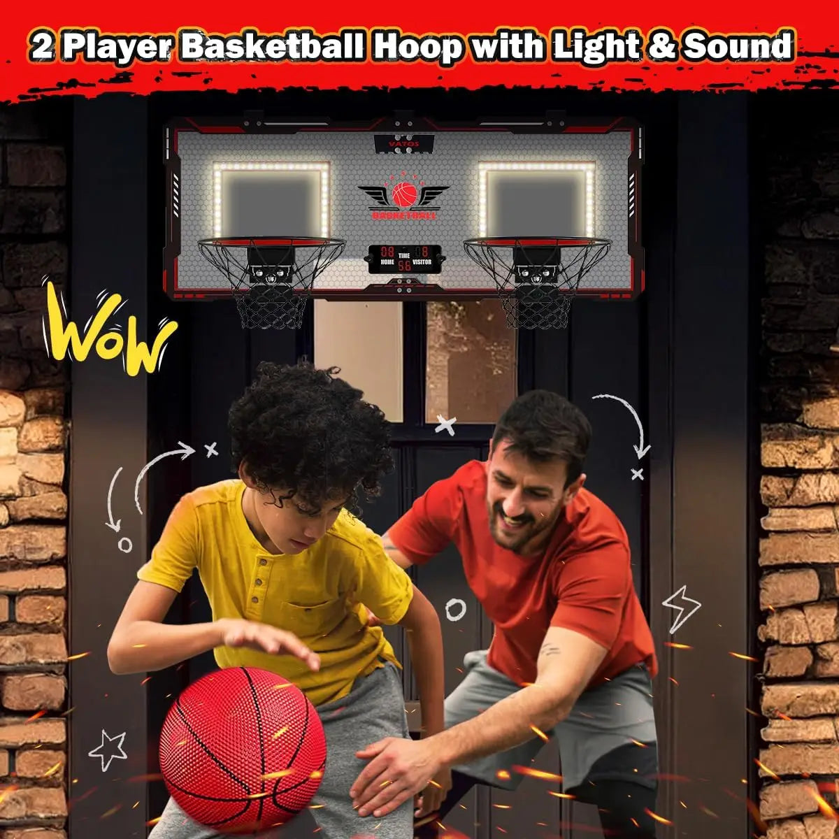 VATOS Dual Indoor Outdoor Mini Basketball Hoop Set With Scoreboard