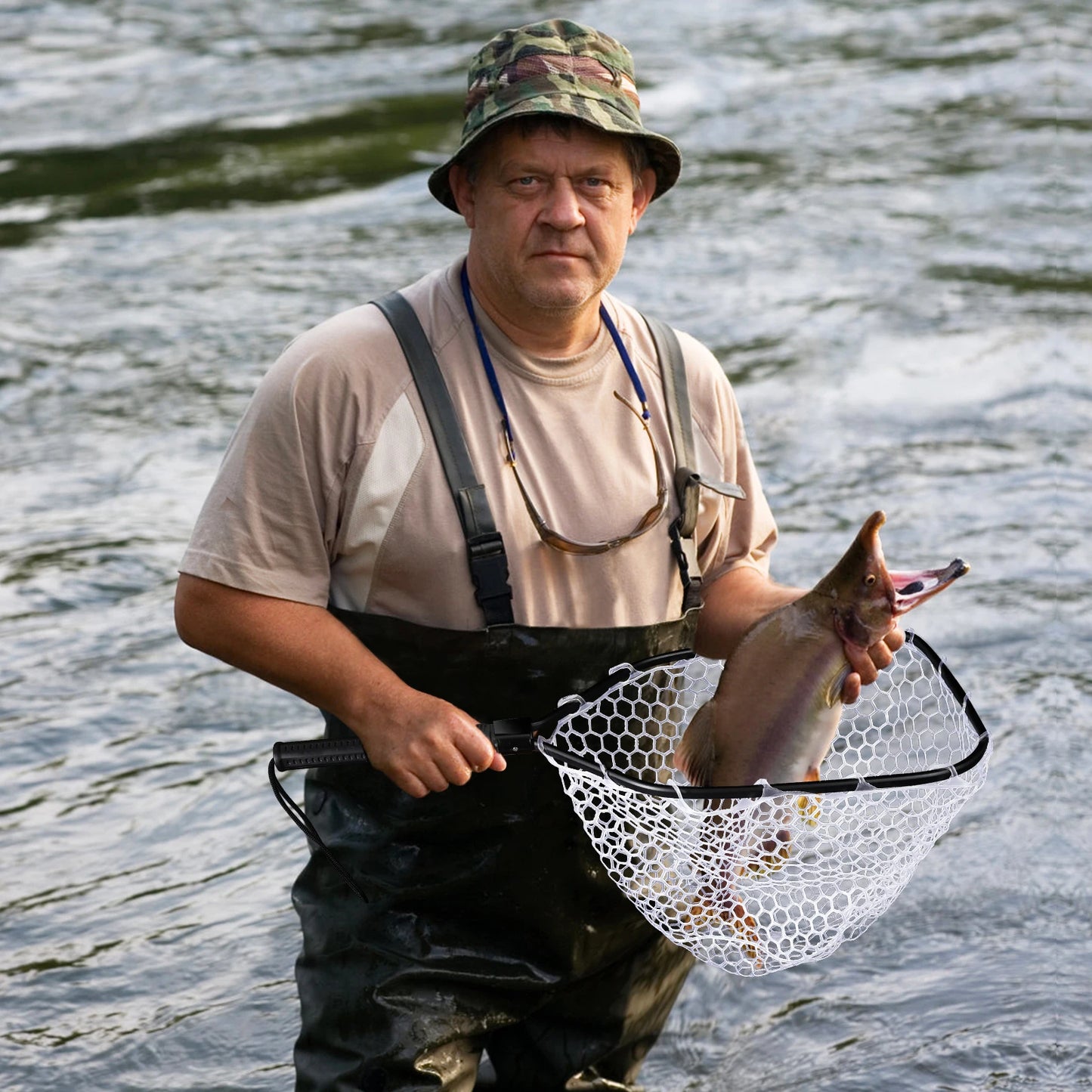 Hipicute Foldable Trout Landing Net With Soft Rubber Mesh