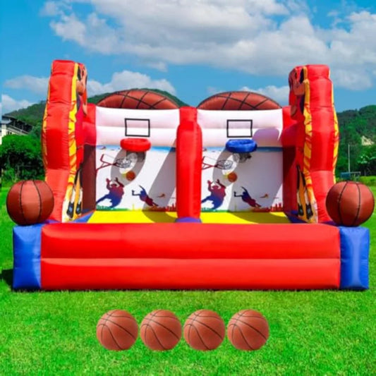 Design Inflatable Basketball Hoop Game With 2 Hoops 4 Balls Air Blower Stakes For Birthday Parties
