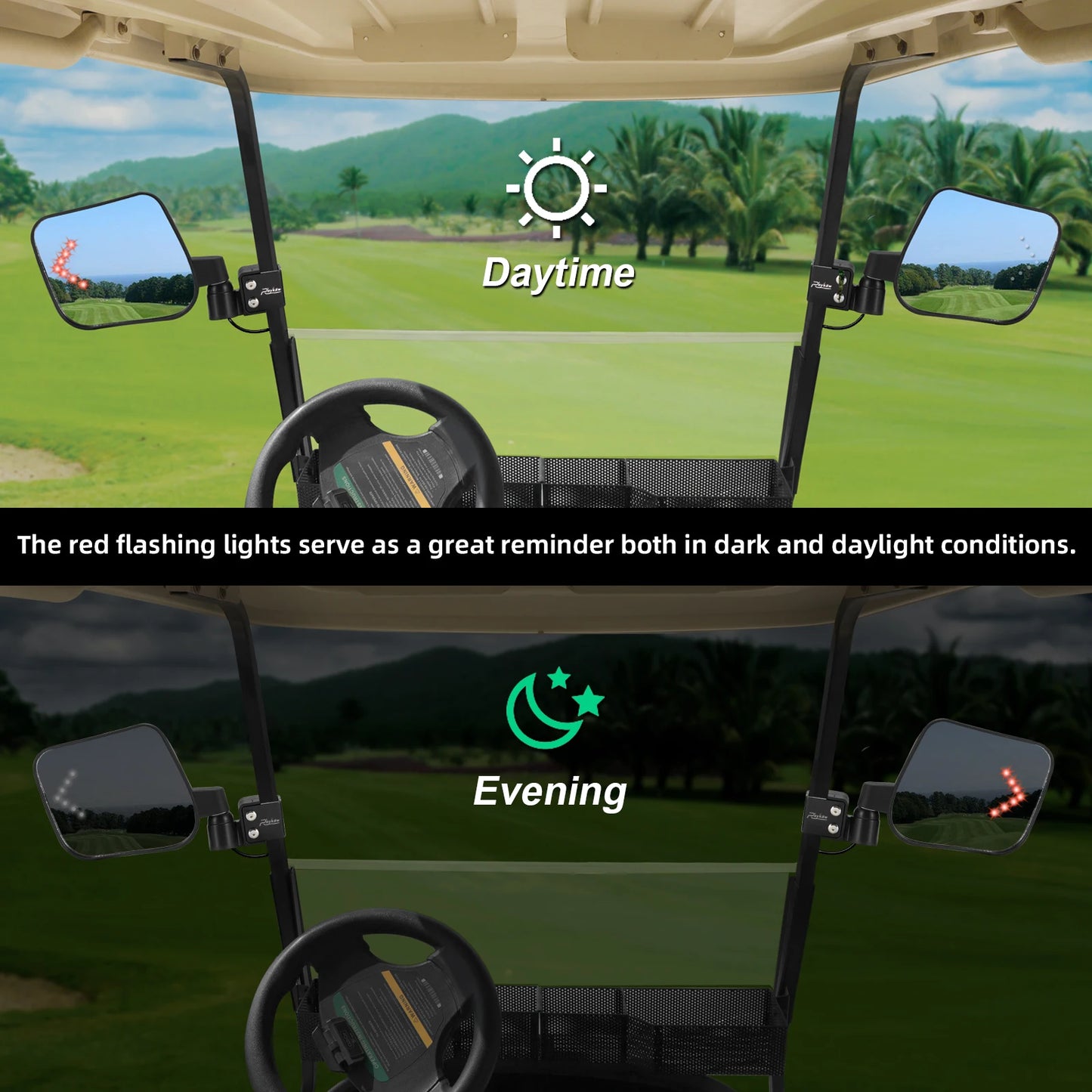 Roykaw Golf Cart Side Mirrors With Turn Signals For EZGO