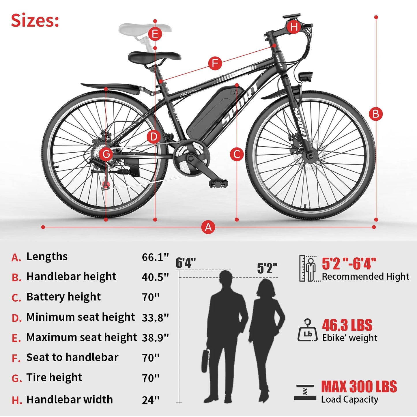 Electric Mountain Bike 700W Peak Motor 20MPH 35 Mile Range