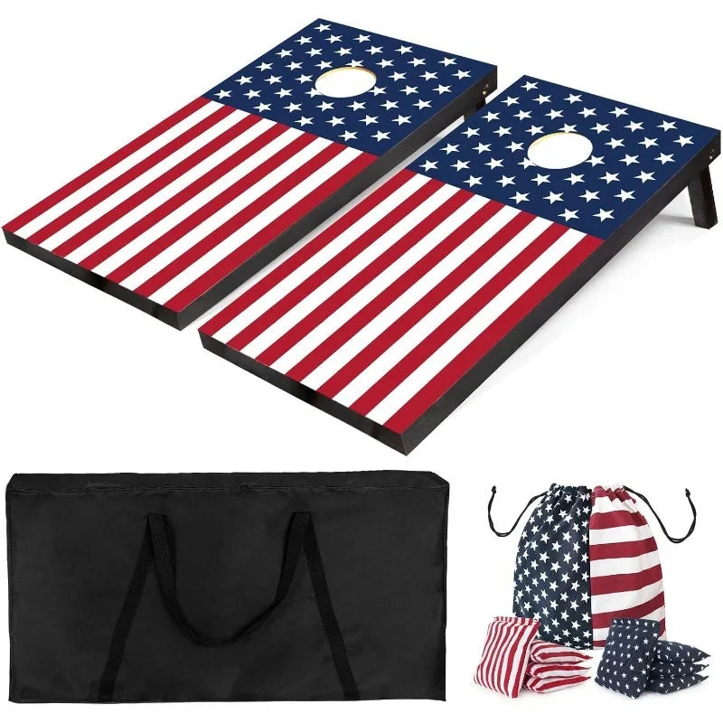 High-concerned Wood Cornhole Boards Set Indoor Outdoor Game With Carry Case And 8 Bean Bags