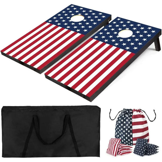 High-concerned Wood Cornhole Boards Set Indoor Outdoor Game With Carry Case And 8 Bean Bags