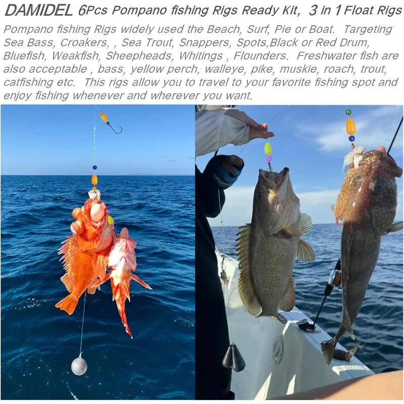 YTYINH Pompano Surf Fishing Rig Kit Triple Circle Hooks