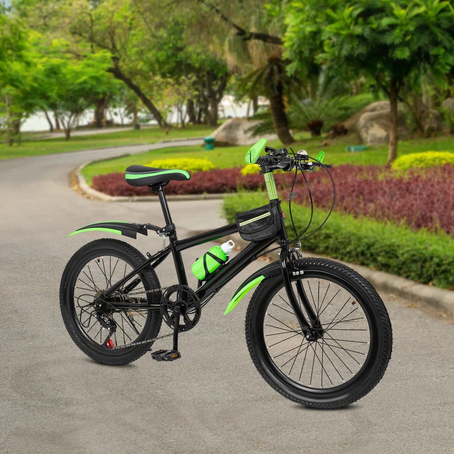 Fork Kids Mountain Bike 7 Speeds Dual Disc Brakes Includes Kettle Mudguard Lightweight Steel Frame