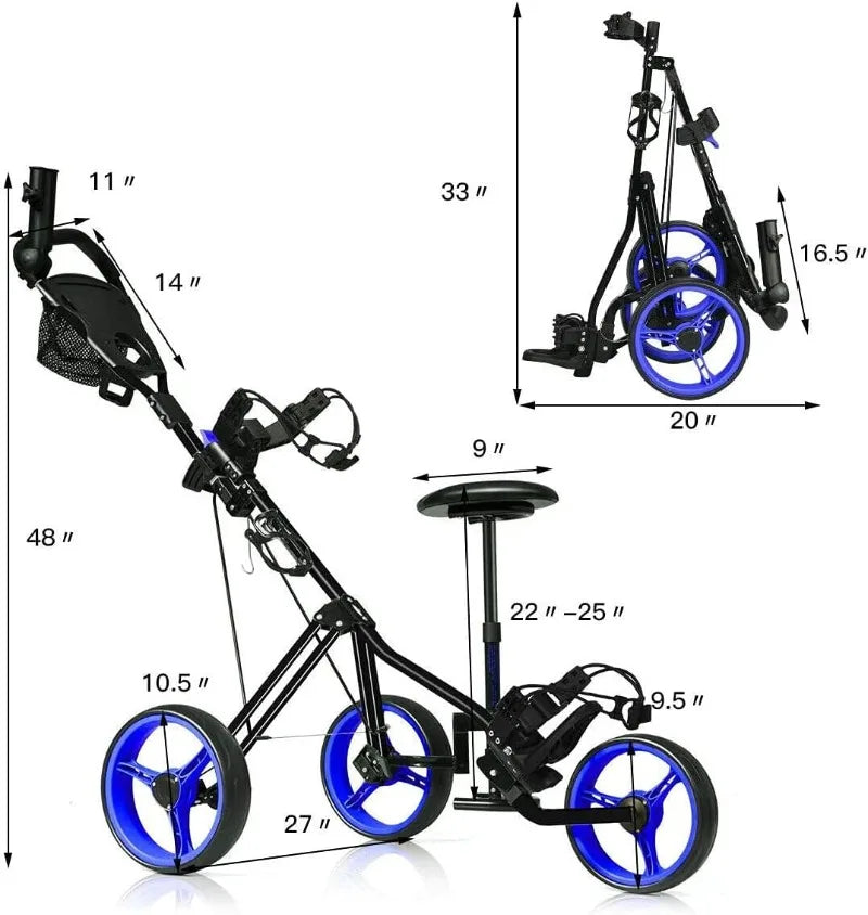 YTYIN Golf Push Cart With Seat Height Adjustable Handle