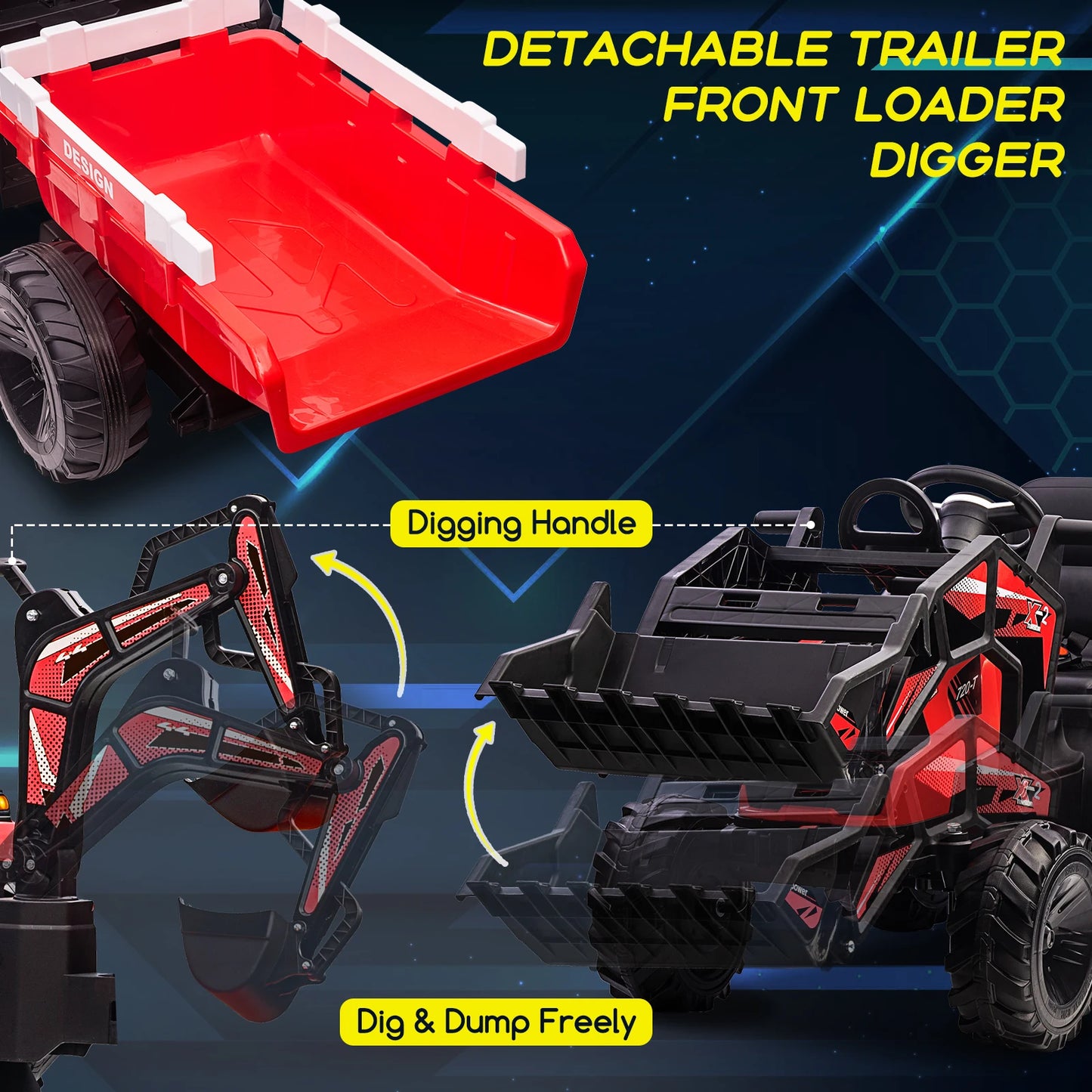Electronic 3 In 1 Ride On Tractor Excavator Bulldozer Toy