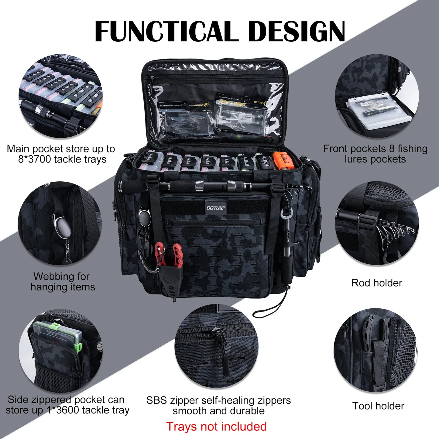 Goture Fishing Tackle Backpack With Rod Holder Waterproof