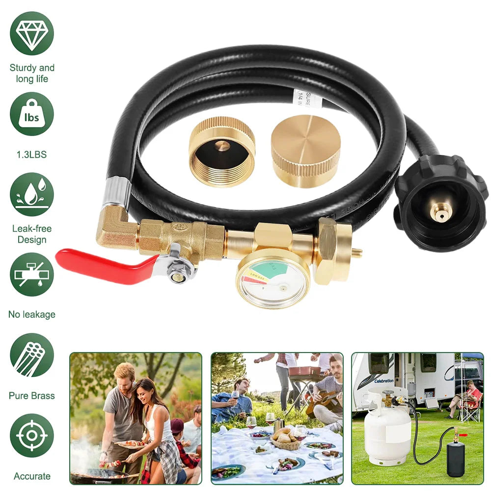 Propane Refill Adapter With Glow Gauge Brass Hose Connector