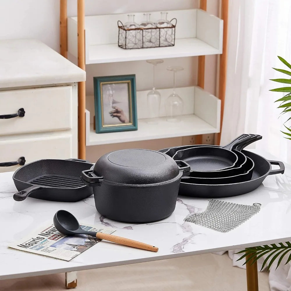 YTYINH 8 Piece Cast Iron Camping Cookware Set Durable