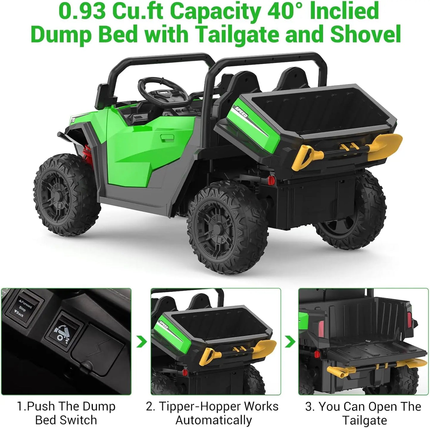 HiMISSE 24V Ride On Dump Truck Remote Control Four Wheel