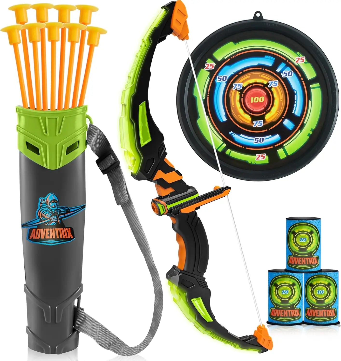 Joyfy LED Light Up Kids Bow and Arrow Set With Suction Cup Arrows Outdoor Play Gift