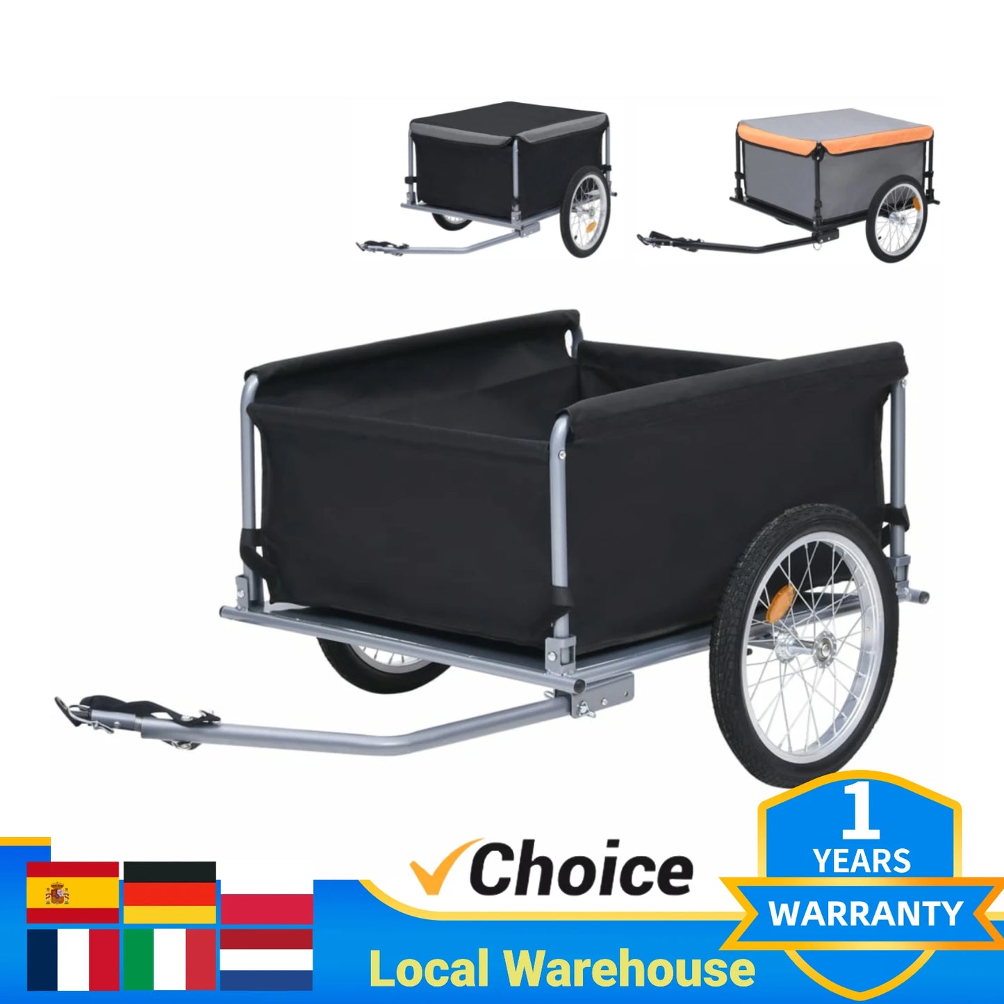 Foldable Bike Cargo Trailer Wagon With Reflectors And Cover
