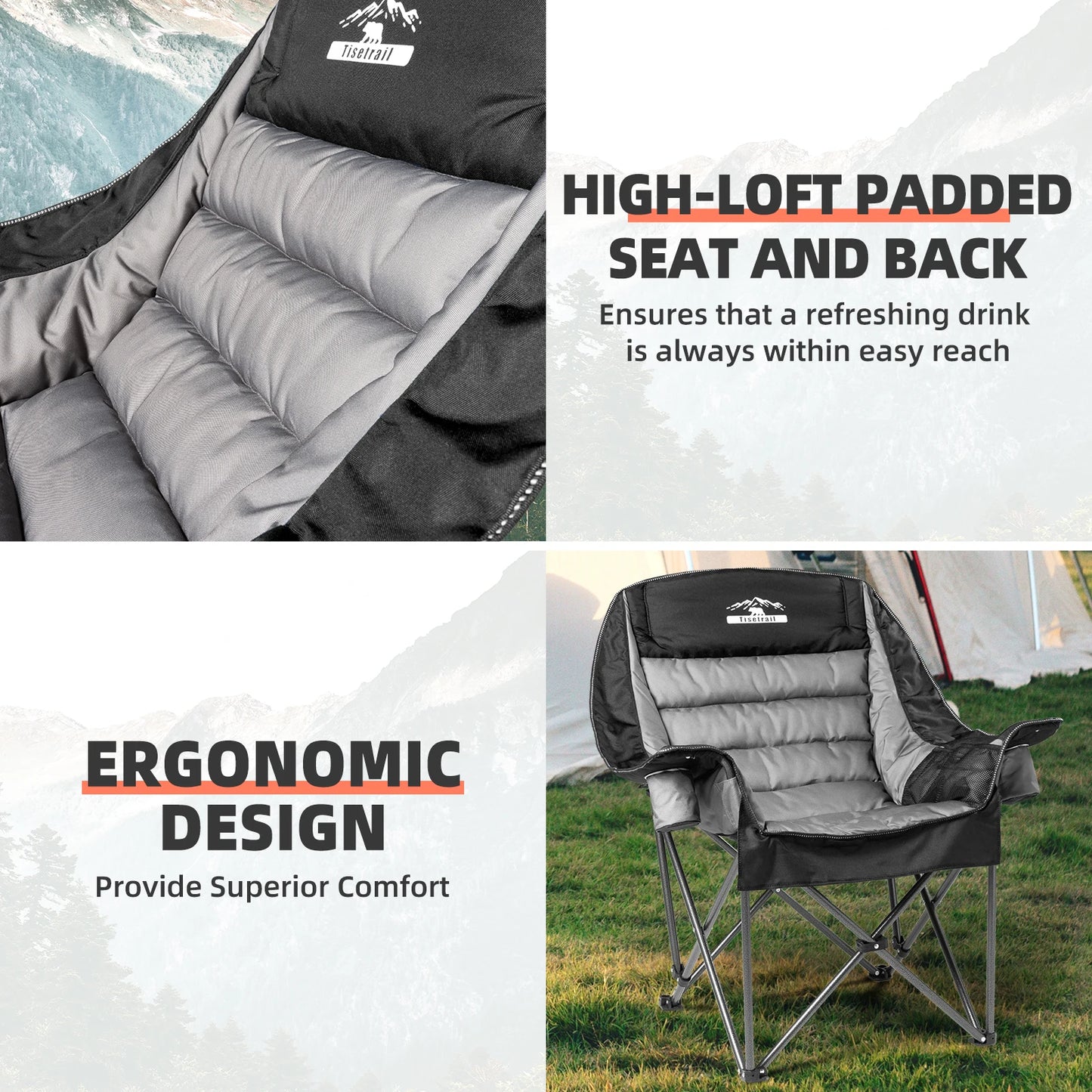 Tisetrail Padded Camping Chair With Side Pocket Cup Holder