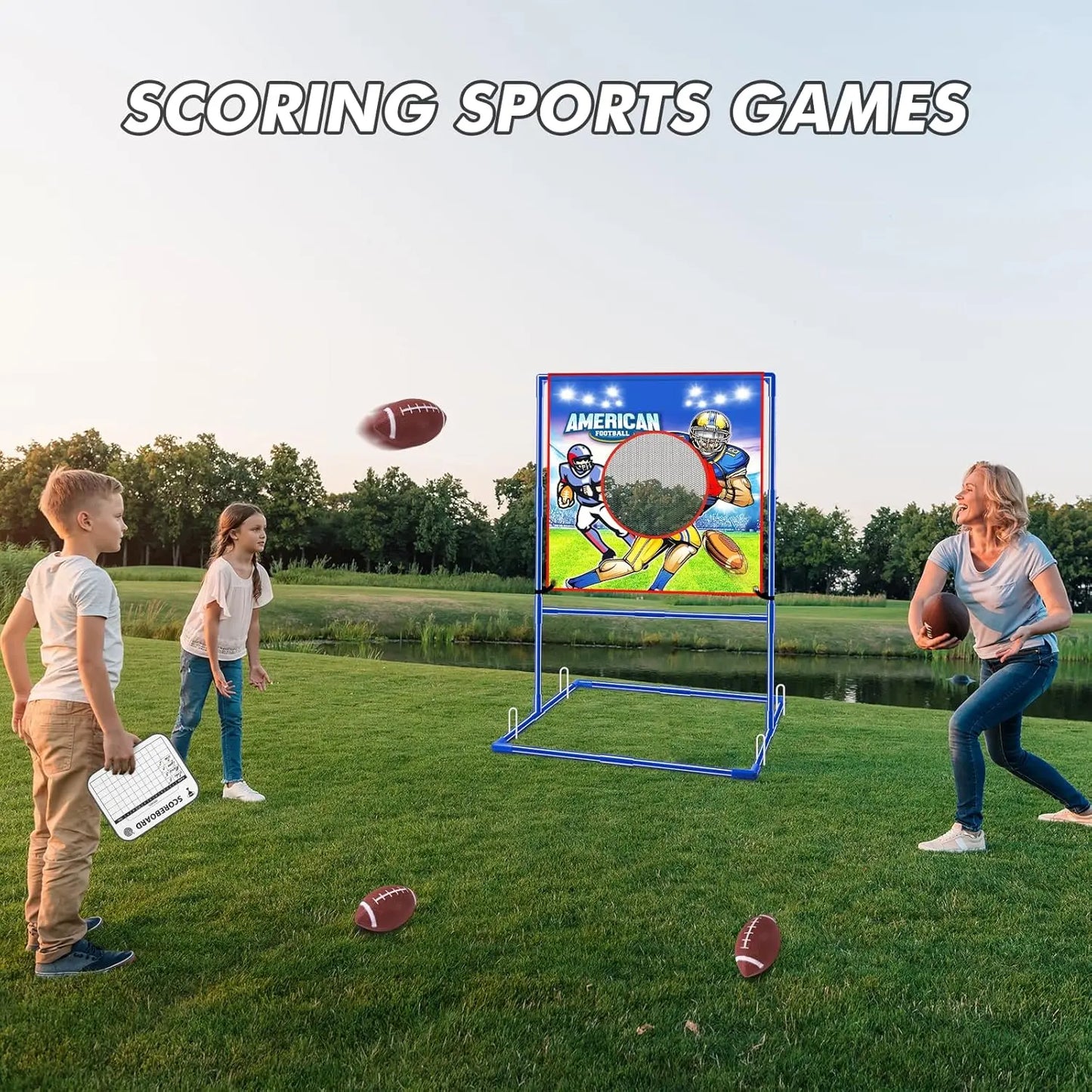 VATOS Rugby Toss Target Game Featuring Four Inflatable Footballs Indoors