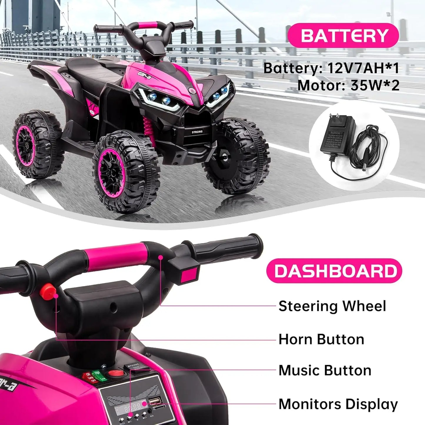 12V Kids Ride On ATV Four Wheeler Electric Vehicle Toy Car