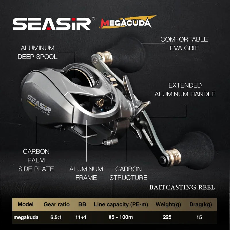 Seasir Baitcasting Reel Aluminum Frame Carbon Side Jigging