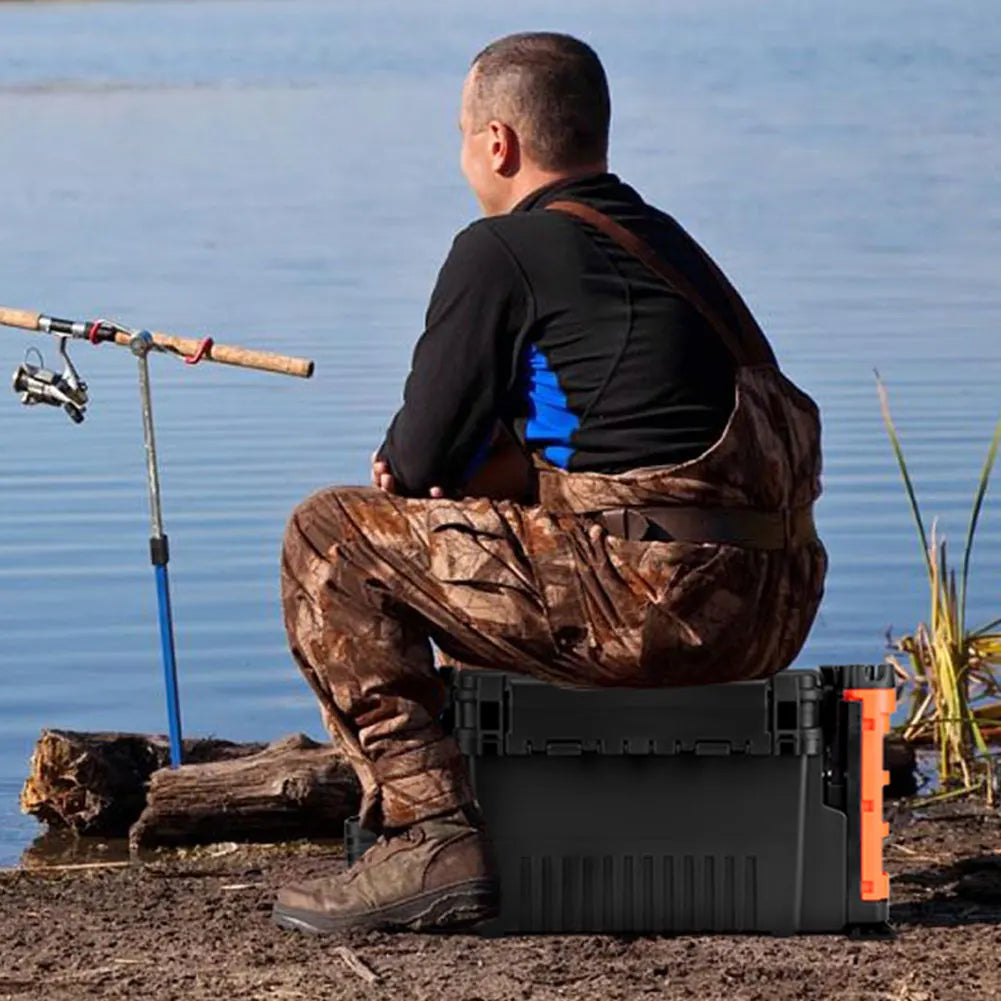 2 Tier Portable Fishing Tackle Box With Cup Rod Holder