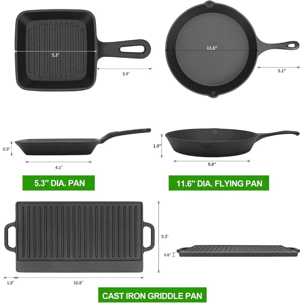 YTYINH Cast Iron 8 Piece Camping Cookware Set With Box