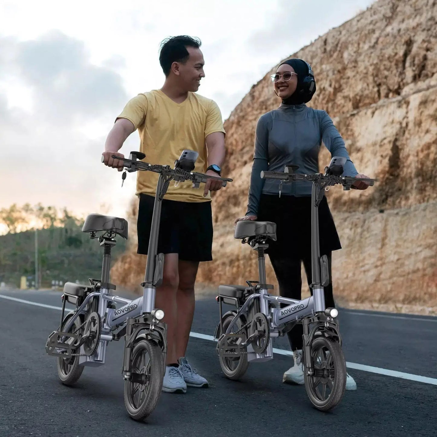AOVOPRO Foldable Electric Bike 500W 48V Dual Seat Ebike