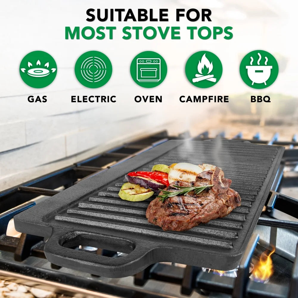 Reversible Cast Iron Griddle Double Burner Nonstick